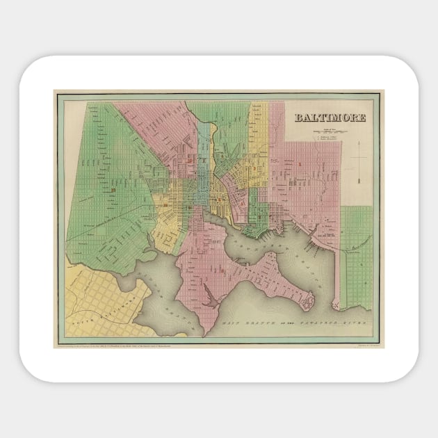 Vintage Map of Baltimore Maryland (1838) Sticker by Bravuramedia